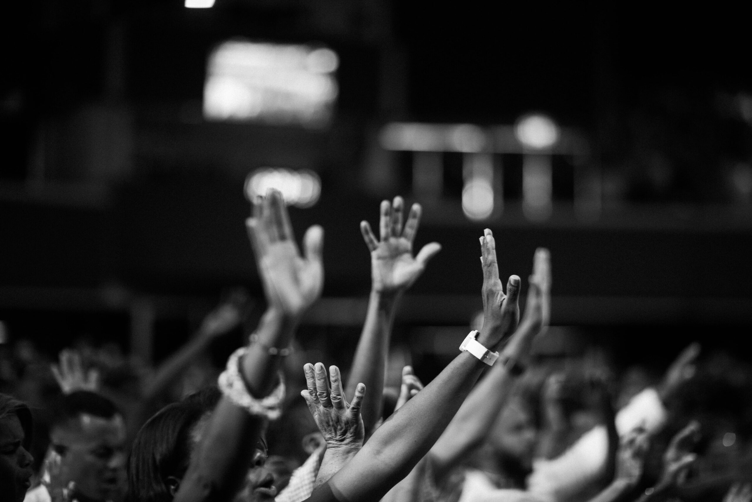 Congregation worshipping in church